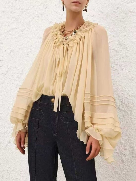 Zimmermann Dresses & Skirts - Zimmerman Celestial Ruched Tie Neck Chiffon Top